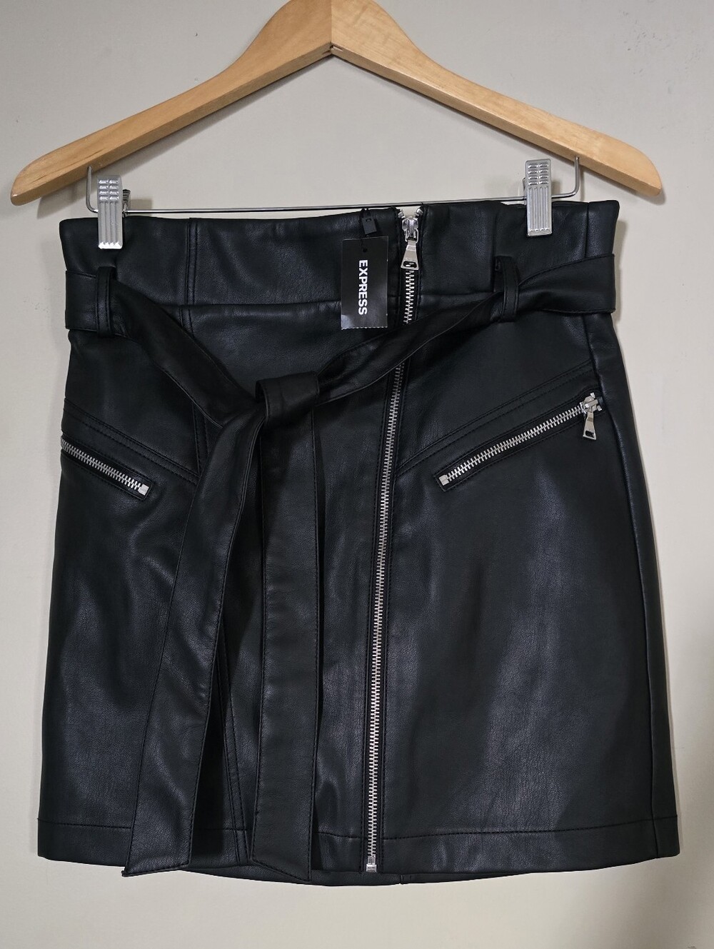 Express Black Faux Leather Zip-Front Mini Skirt